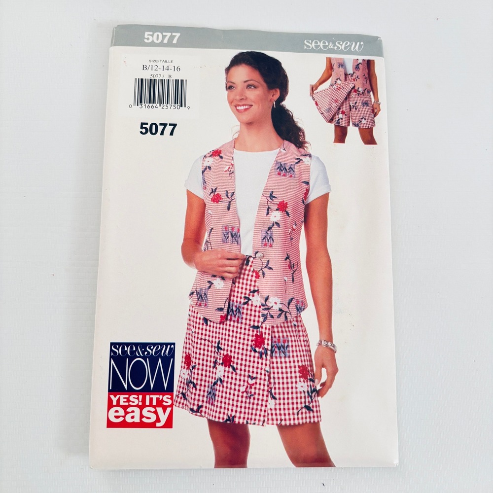 See Sew 5077 Vtg 90s Preppy Vest Wrap Front Skort Set Sz 12-16 Retro Y2K Uncut